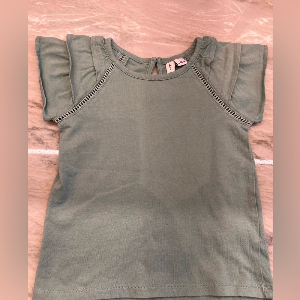 Janie & Jack Sage Green Girls short sleeve ruffle tshirt Top.  Perfect condition